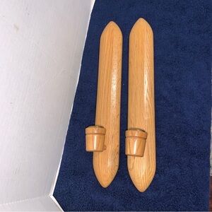 Vintage Pair 2 Wooden Wall Candle Sconces 15” Tall Slender Hardwood Made In USA